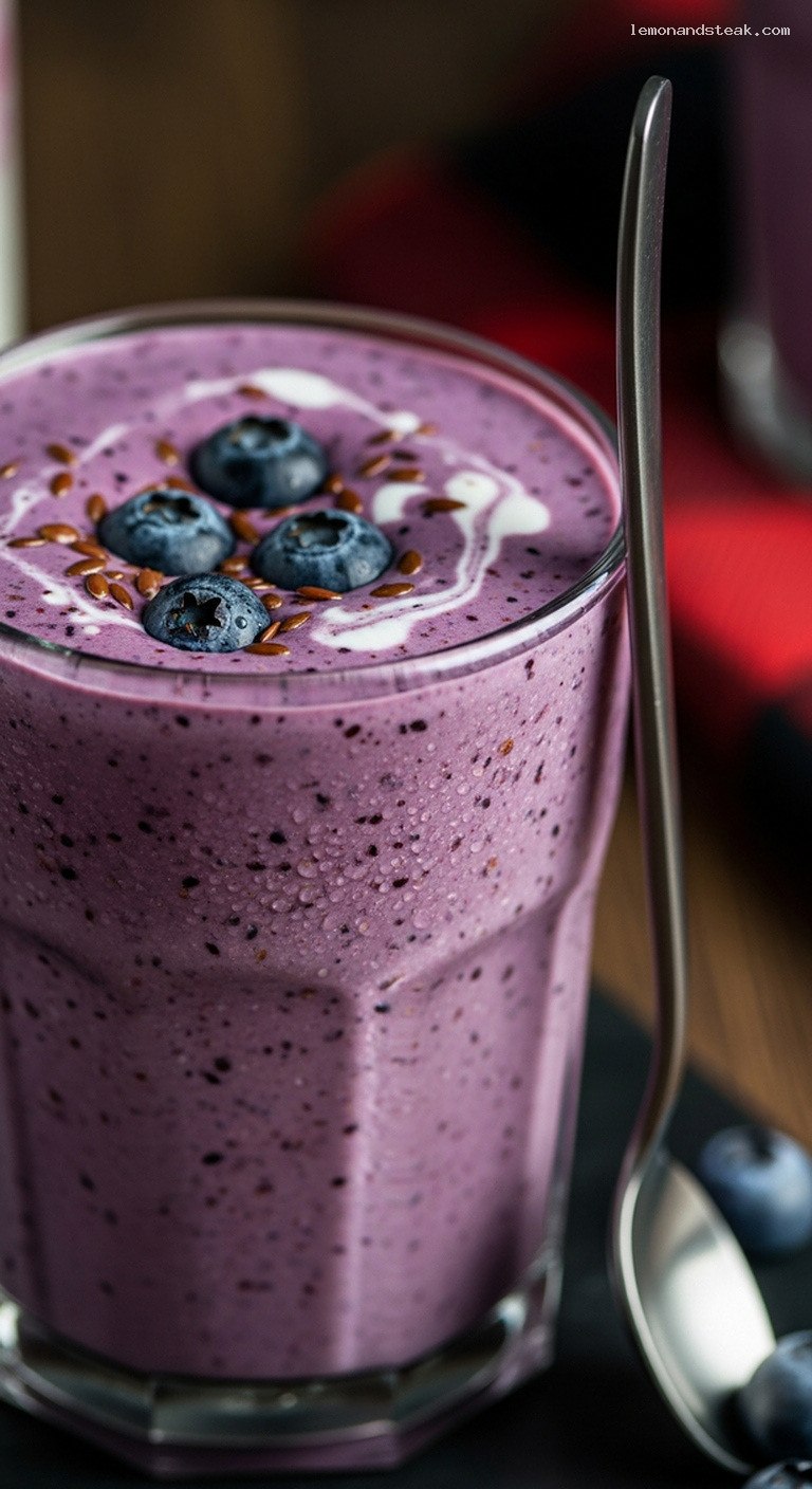 Blueberry Vanilla Kefir Smoothie for Gut Health – Closeup