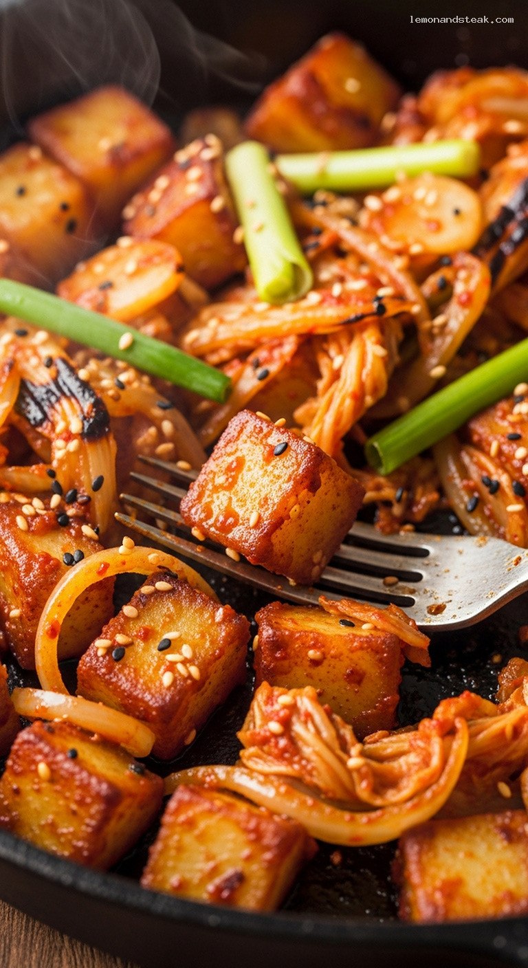 Bold Potato and Kimchi Stir-Fry – Closeup