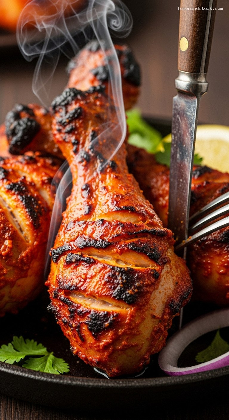 Bold Spicy Tandoori Chicken Drumstick Bake with Yogurt Marinade – Closeup