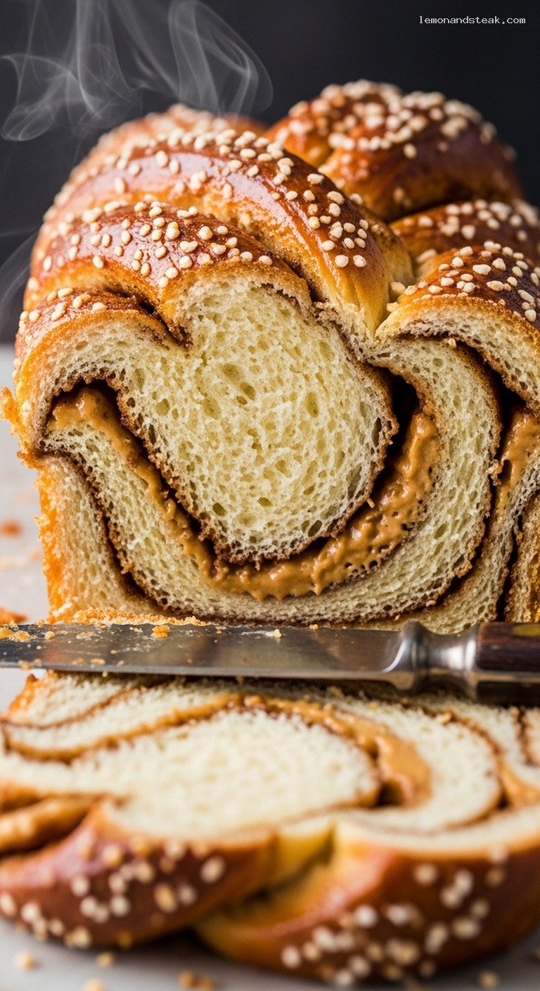 Braided Peanut Butter Cinnamon Swirl Bread Loaf – Closeup