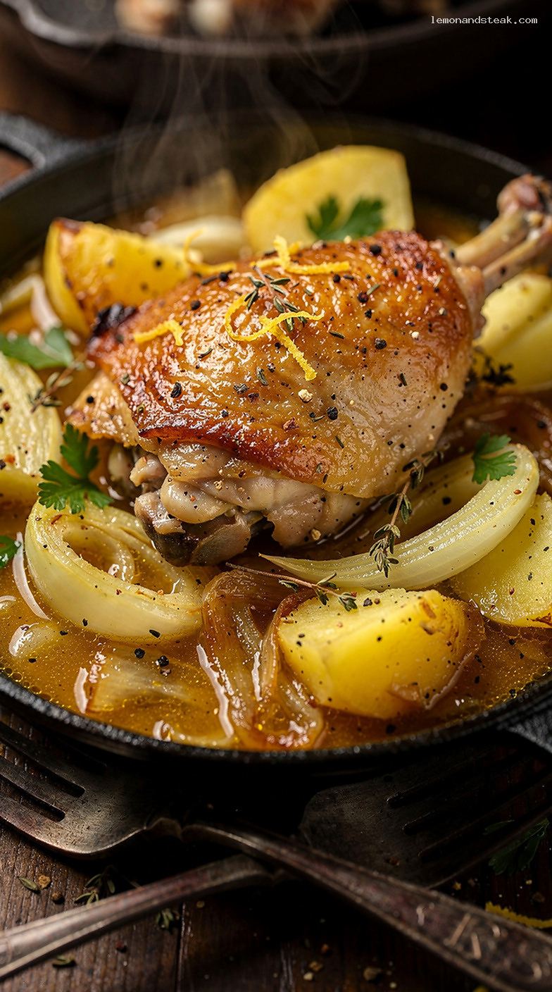 Braised Chicken and Fennel Stew with Potatoes and Herbs – Closeup