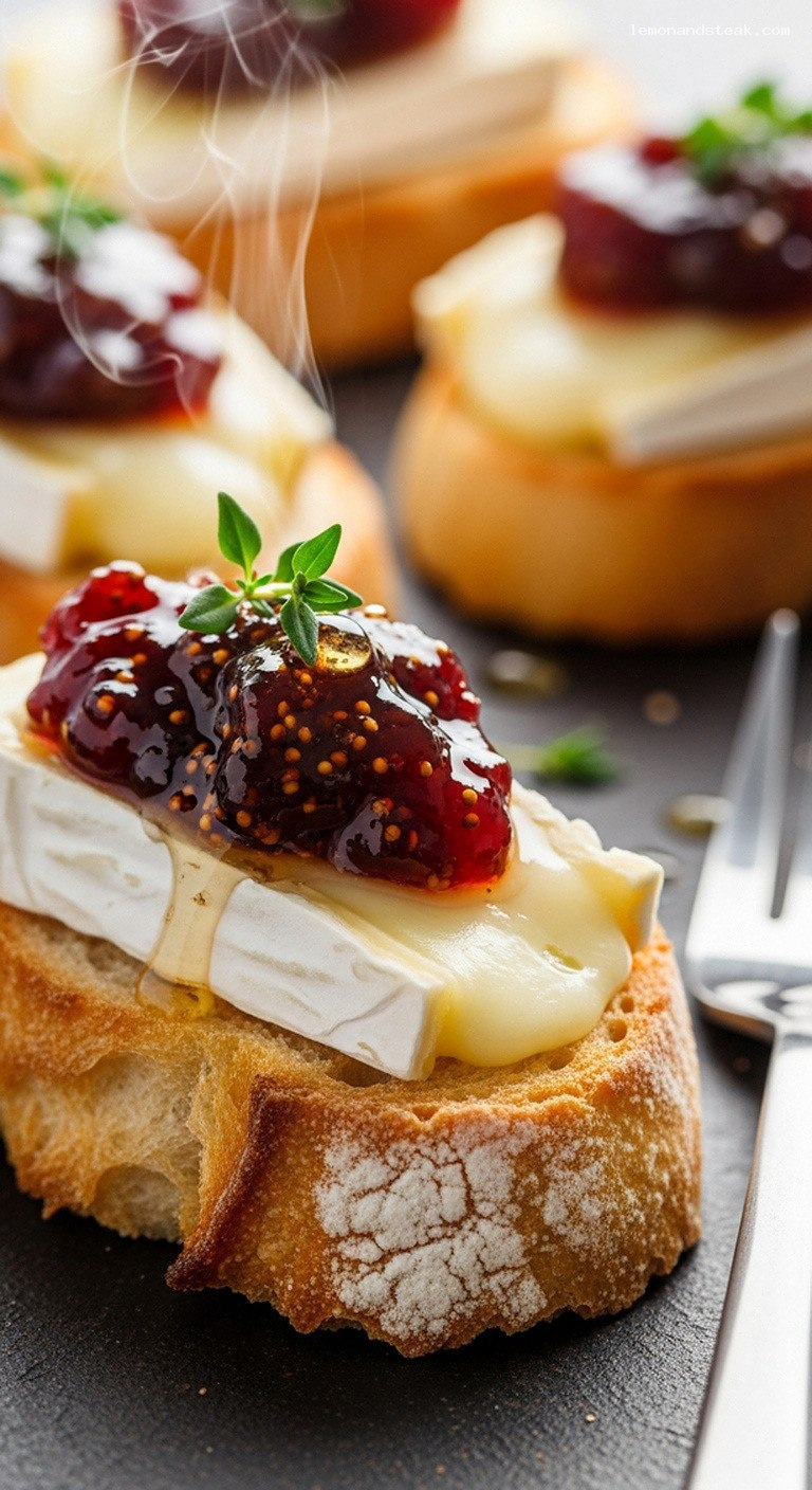 Brie and Jam Crostini Bites – Closeup