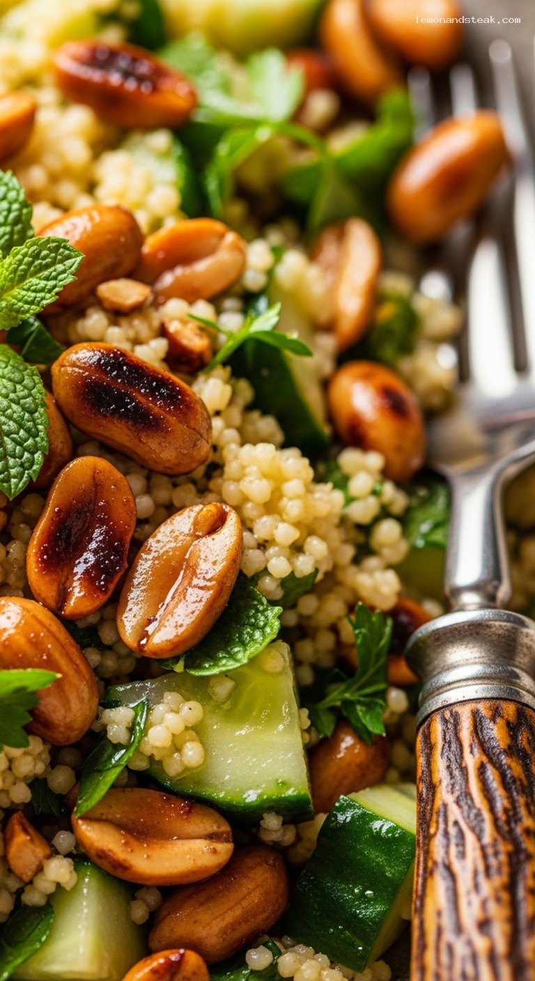 Bright Couscous Salad With Roasted Peanuts and Fresh Herbs – Closeup