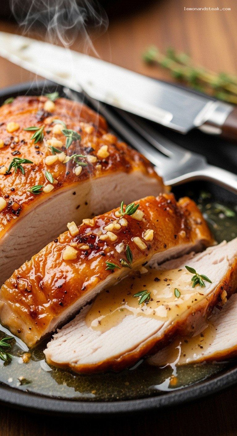 Brothy Roasted Turkey With Thyme and Browned Garlic Butter – Closeup