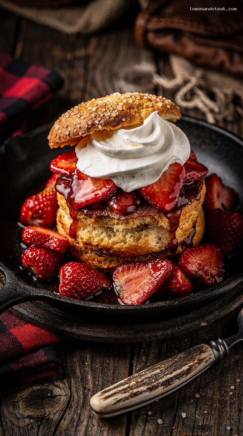 Brown Sugar Strawberry Shortcake with Biscuits and Vanilla Whipped Cream