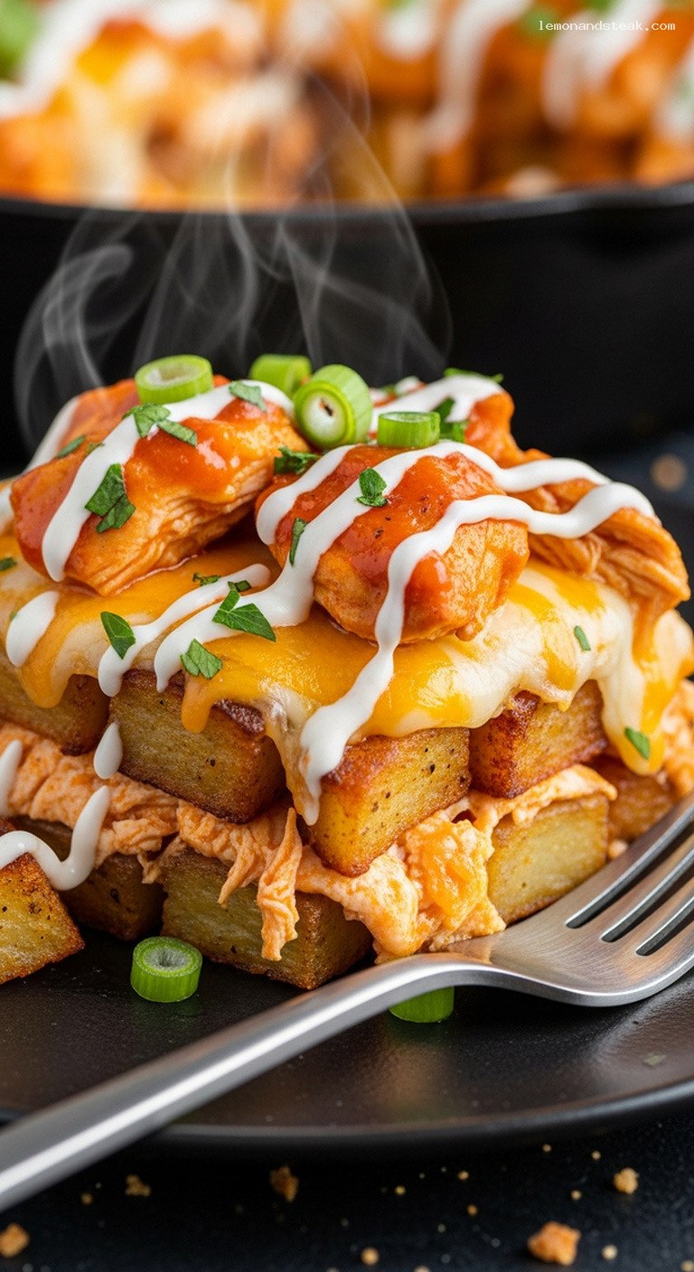 Buffalo Chicken Potato Bake with Ranch Drizzle – Closeup