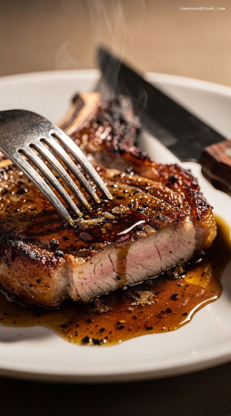 Butter-Basted Pork Chops With Worcestershire Sauce – Closeup