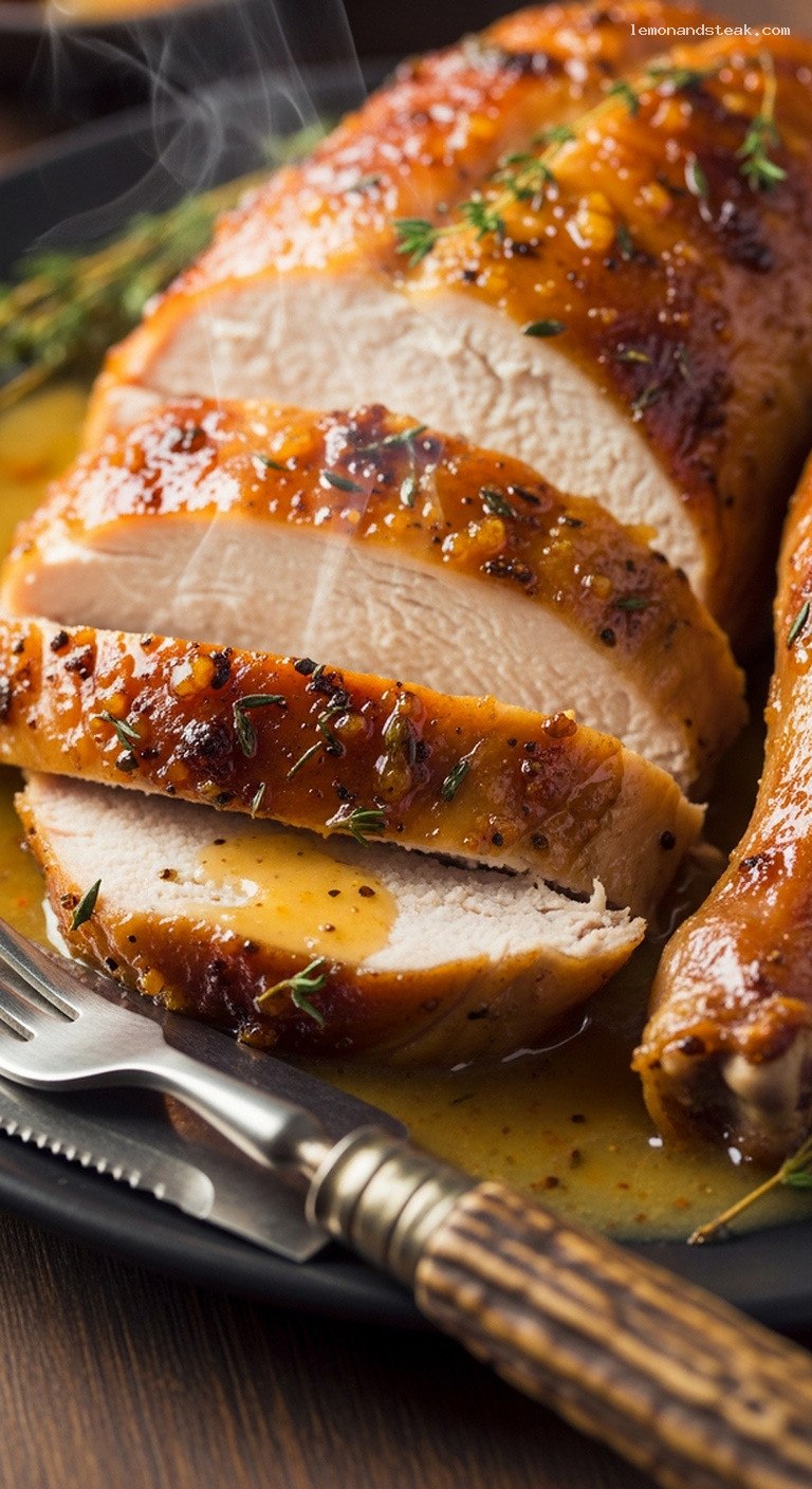 Butter-Basted Turkey with Spiced Peach Preserves – Closeup