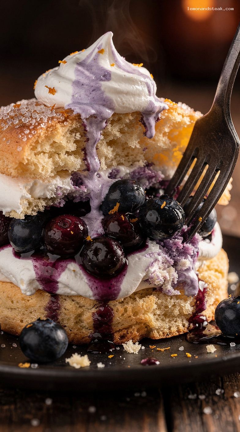 Buttermilk Blueberry Shortcake With Orange Peel Syrup – Closeup