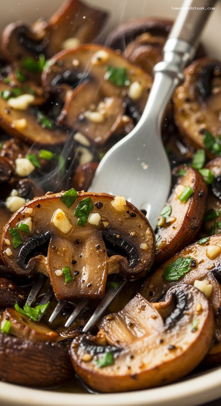 Buttery Garlic Sautéed Mushroom Bowl With Fresh Herbs – Closeup