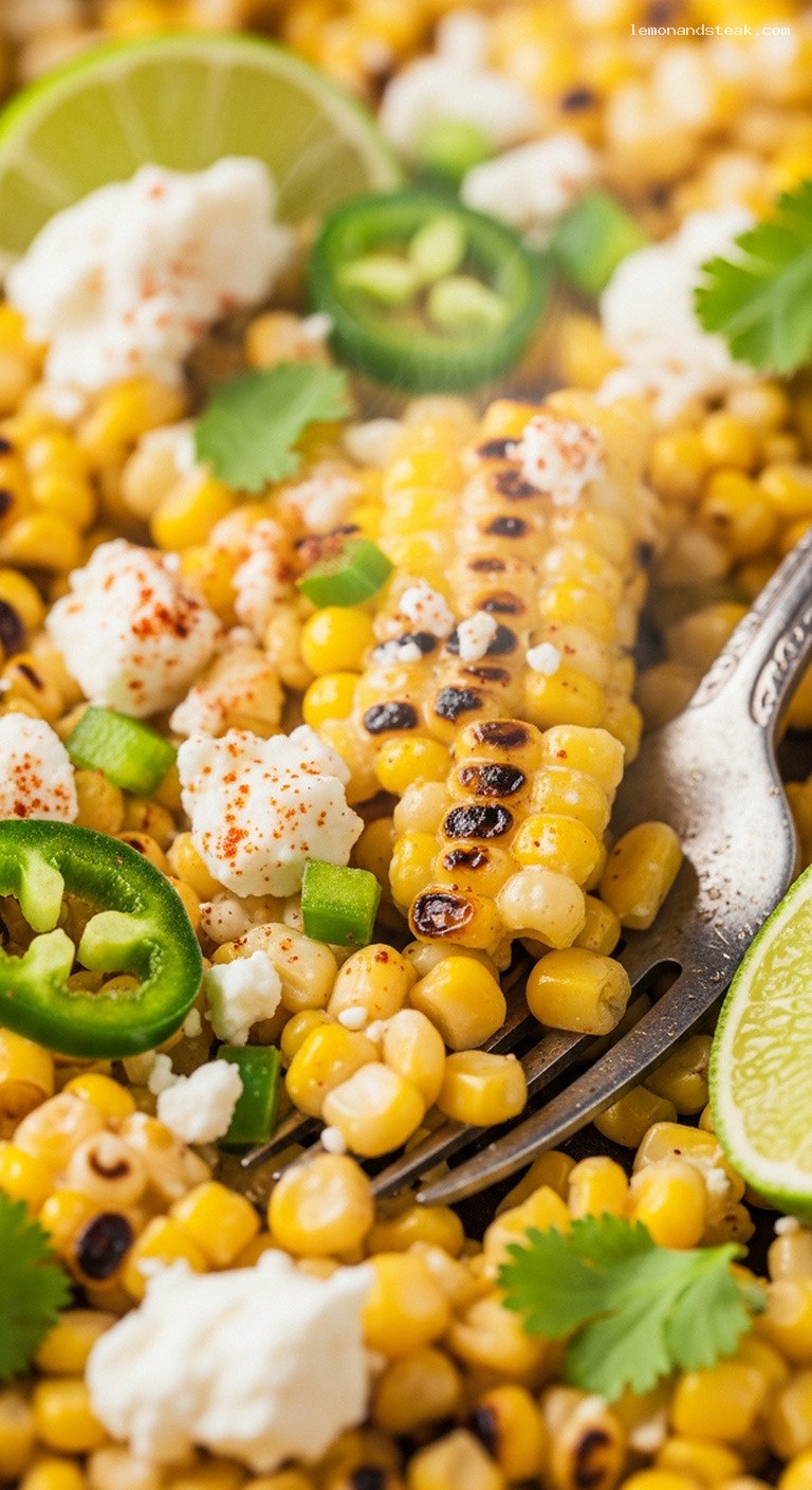 Buttery Jalapeño Lime Skillet Corn With Crumbly Cheese – Closeup