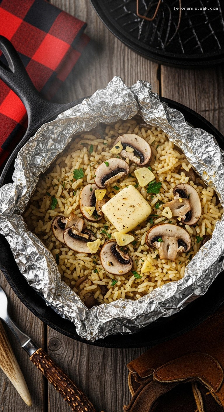 Campfire Foil Pack Mushroom Garlic Butter Rice