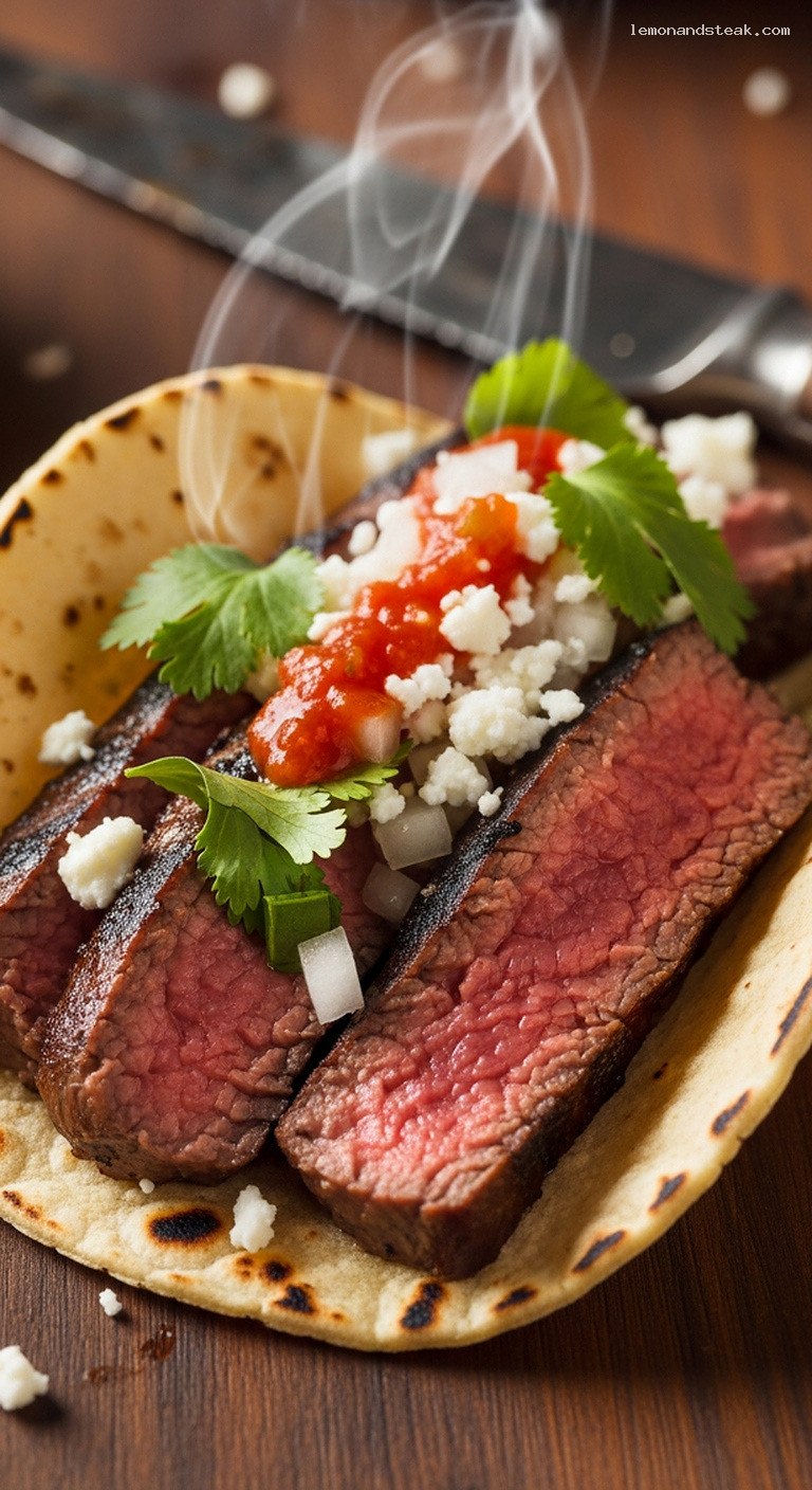 Campfire Lime-Garlic Flank Steak Tacos – Closeup