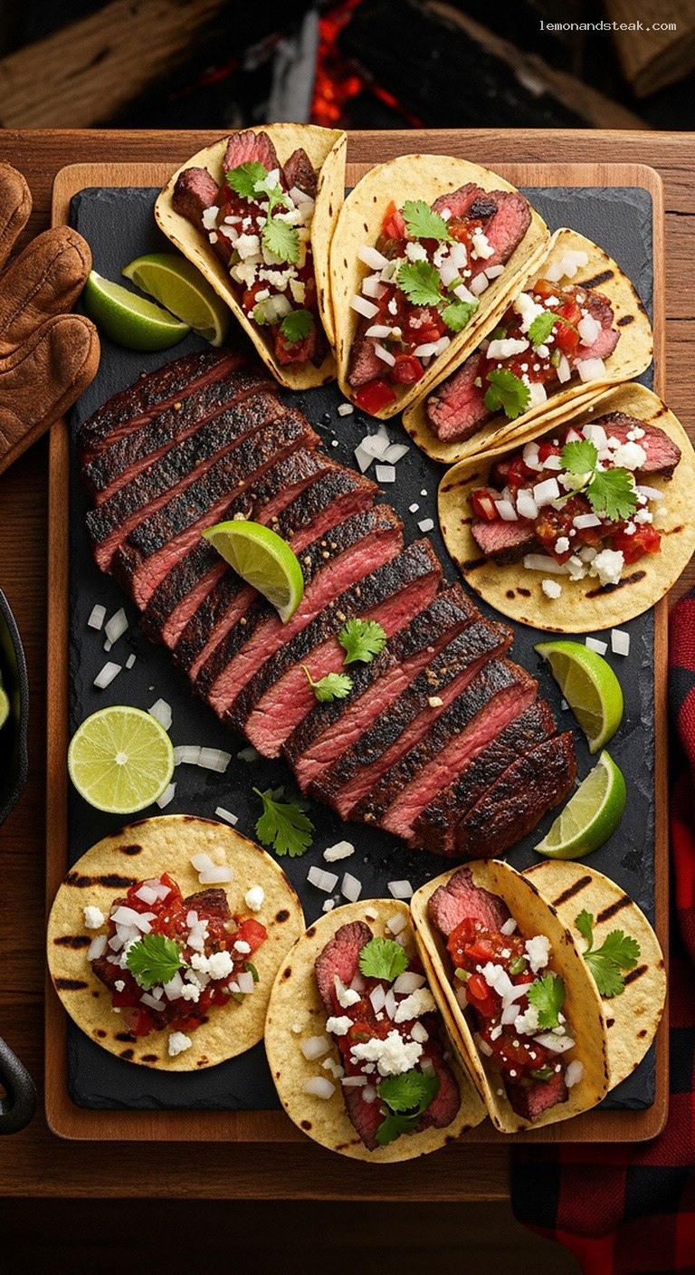Campfire Lime-Garlic Flank Steak Tacos