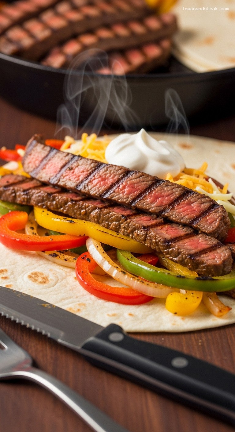 Campfire Skillet Steak Fajitas with Peppers and Onions – Closeup