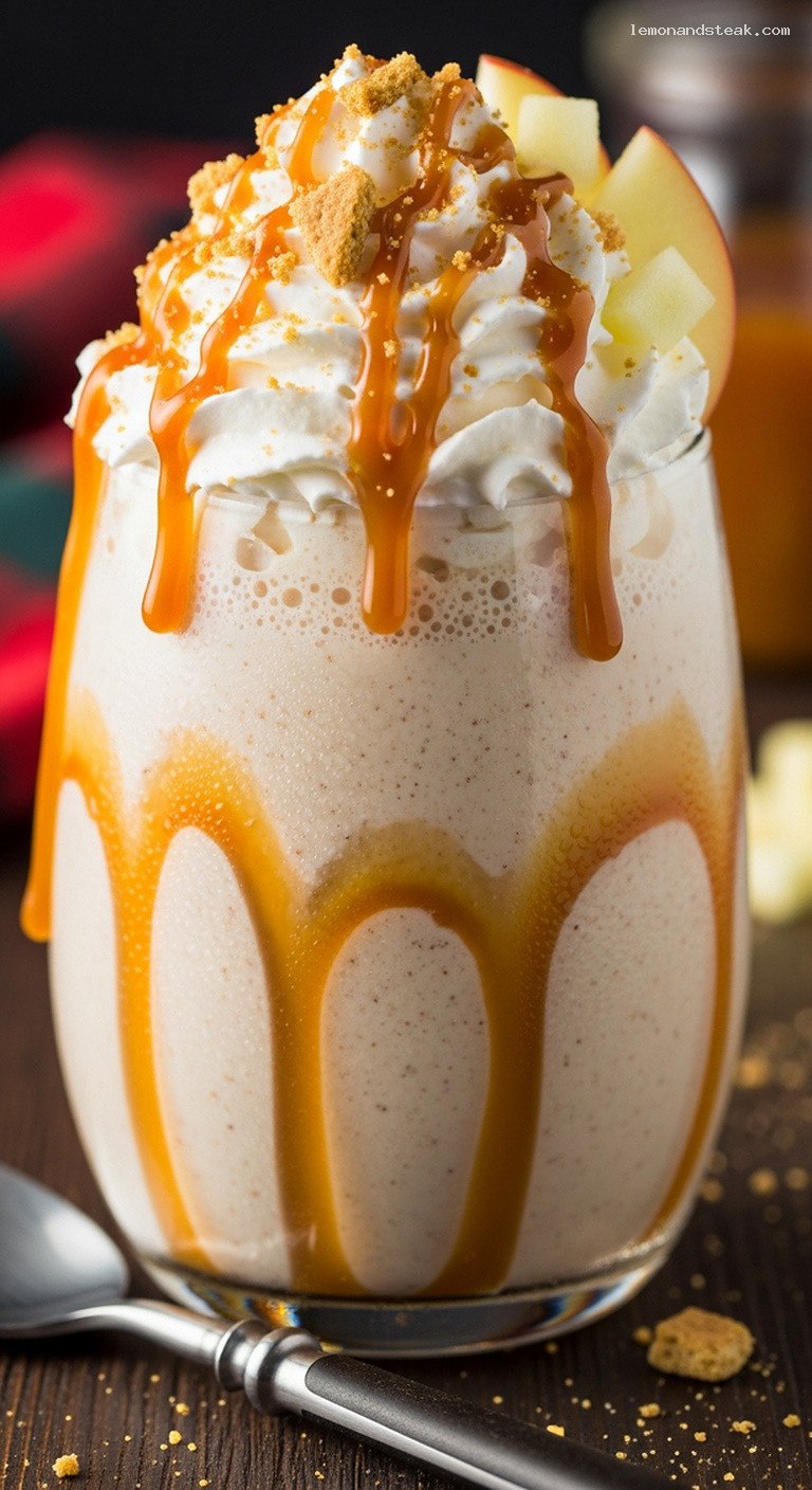 Caramel Apple Milkshake With Vanilla Ice Cream – Closeup