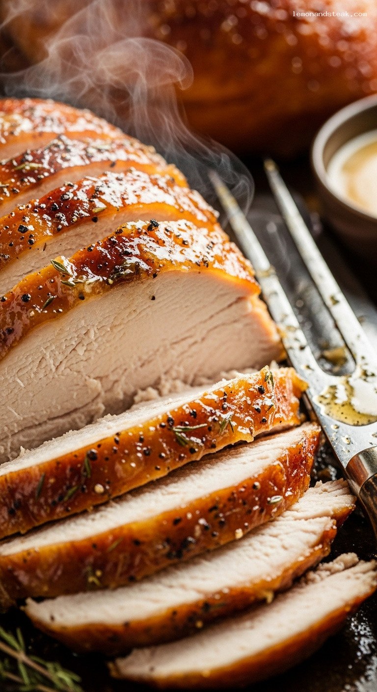 Caramelized Apricot Butter-Glazed Roast Turkey – Closeup