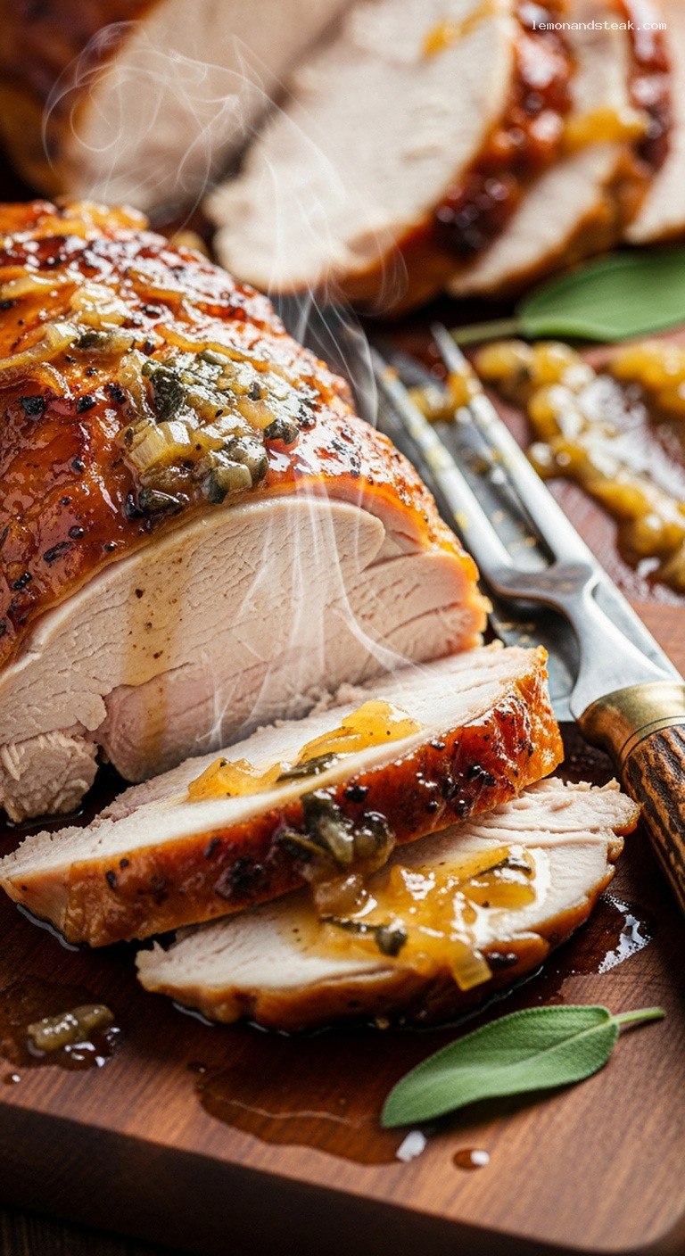 Caramelized Onion and Sage Butter-Basted Turkey – Closeup