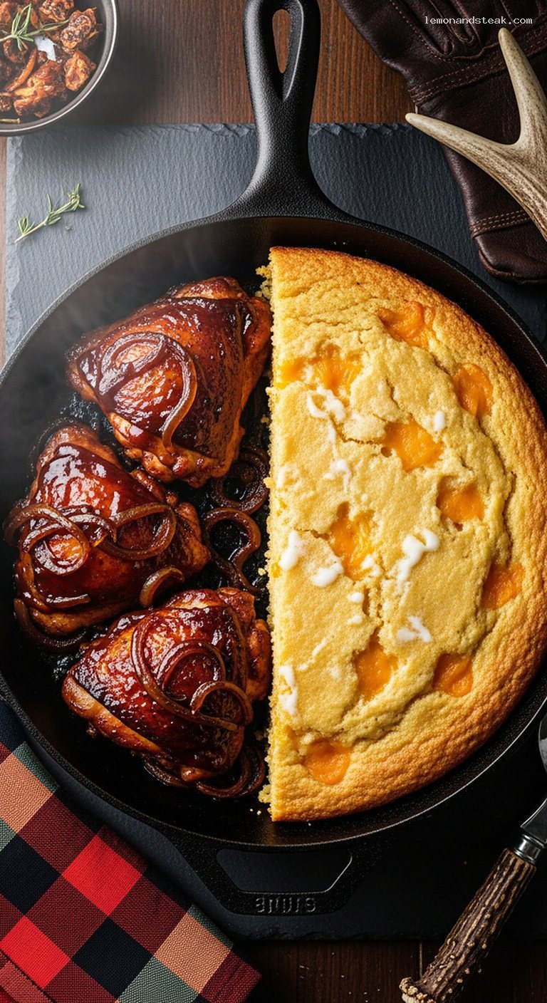 Cast-Iron BBQ Chicken and Cornbread Skillet Bake