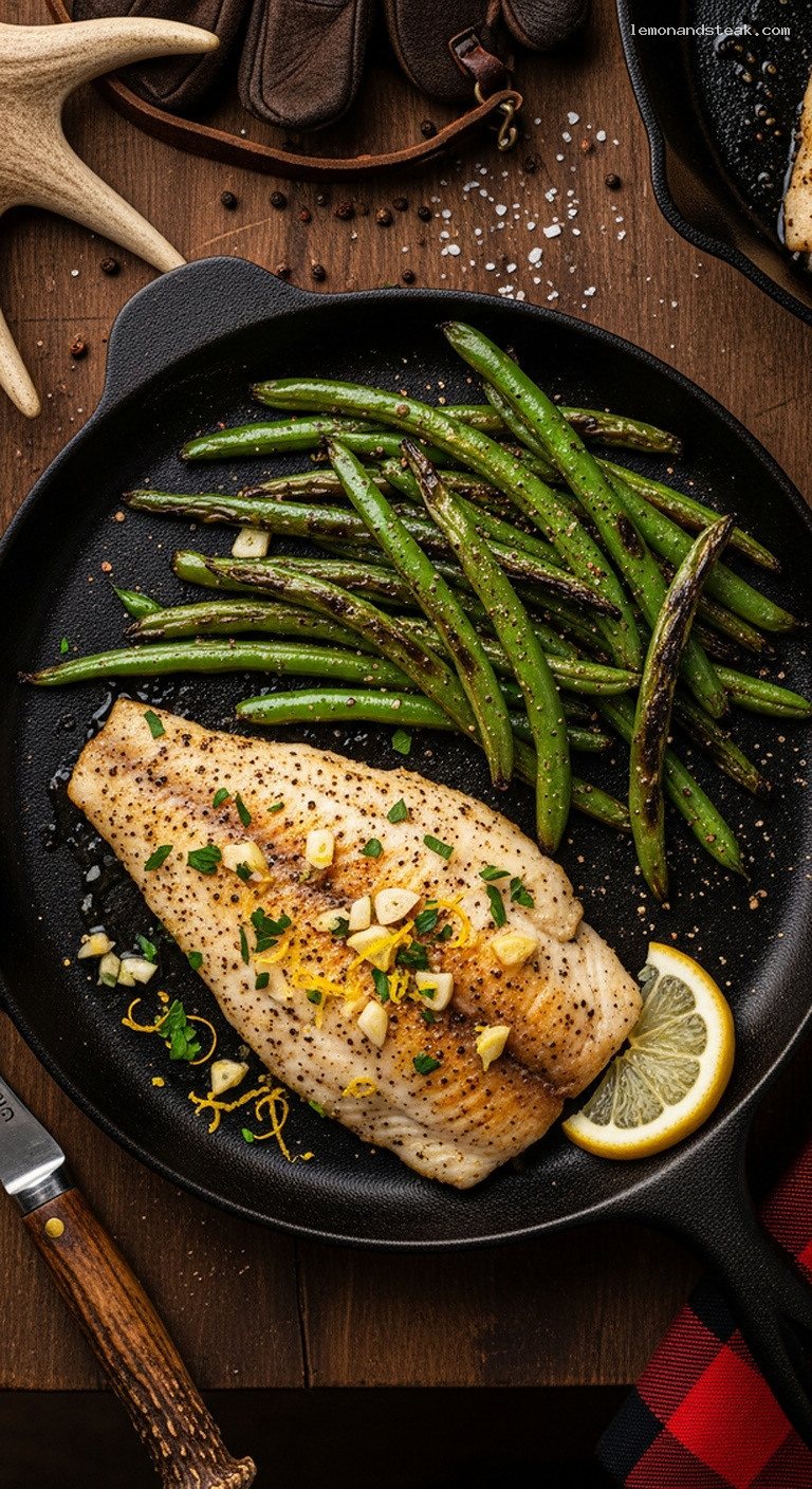 Cast-Iron Lemon Pepper Tilapia With Campfire-Charred Green Beans