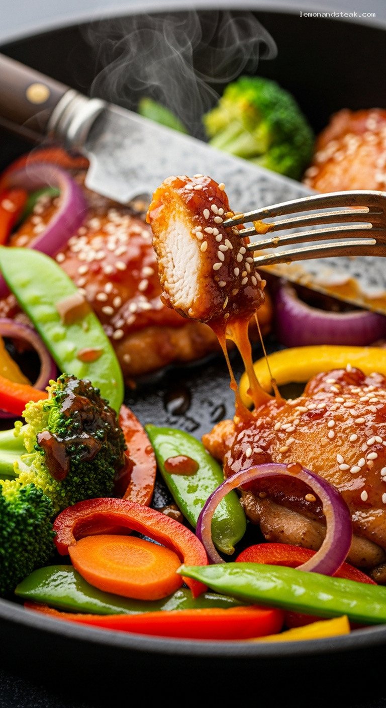 Cast-Iron Sweet Chili Chicken and Veggie Stir-Fry – Closeup