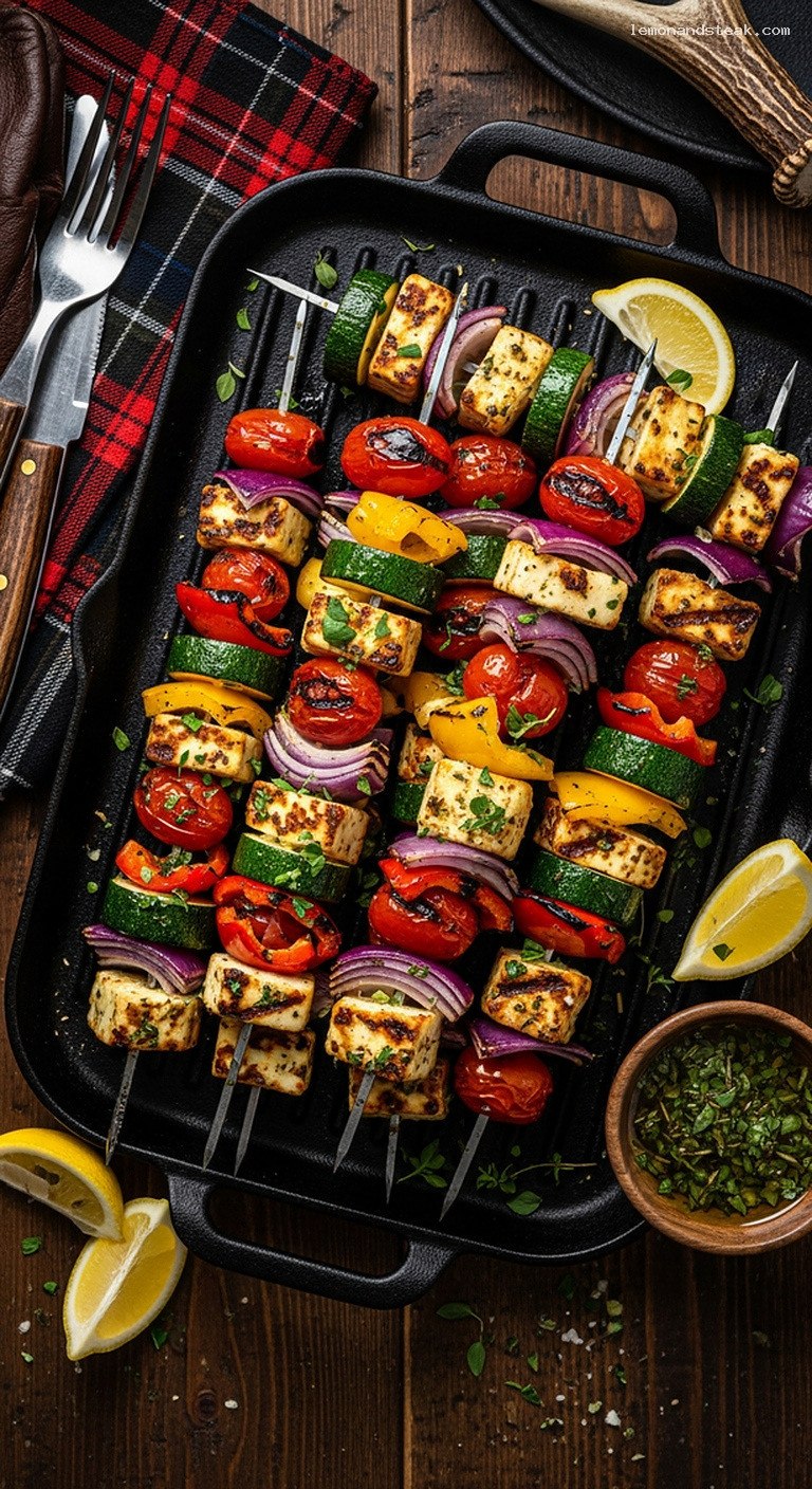 Charred Herb-Grilled Veggie and Halloumi Skewers