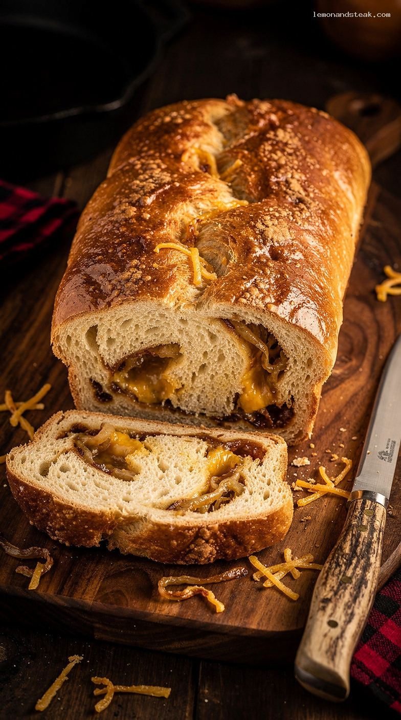 Cheese and Onion Bread with Caramelized Onions and Melted Cheese