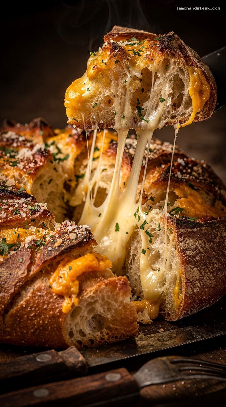 Cheesy Garlic Pull-Apart Bread Loaf – Closeup