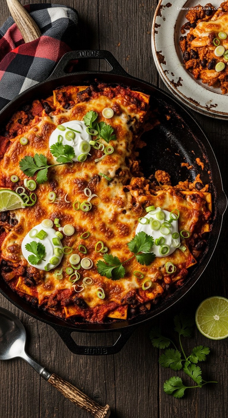 Cheesy Potato and Beef Enchilada Bake Casserole