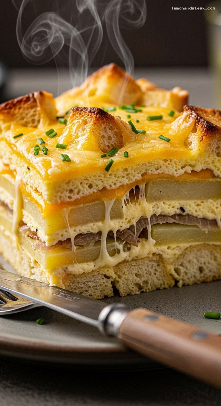 Cheesy Potato Strata Breakfast Bake – Closeup