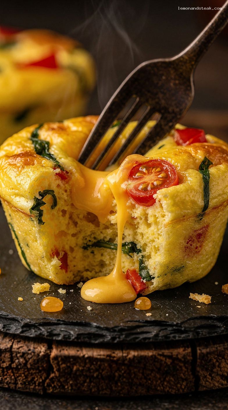 Cheesy Veggie Egg Muffins Baked in Muffin Tins – Closeup