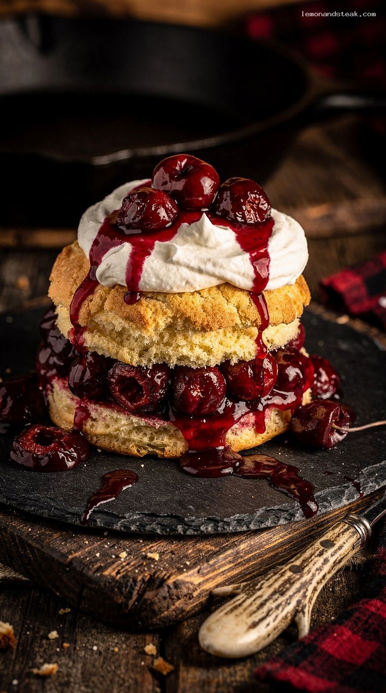 Cherry Shortcake with Sweet-Tart Compote and Whipped Cream