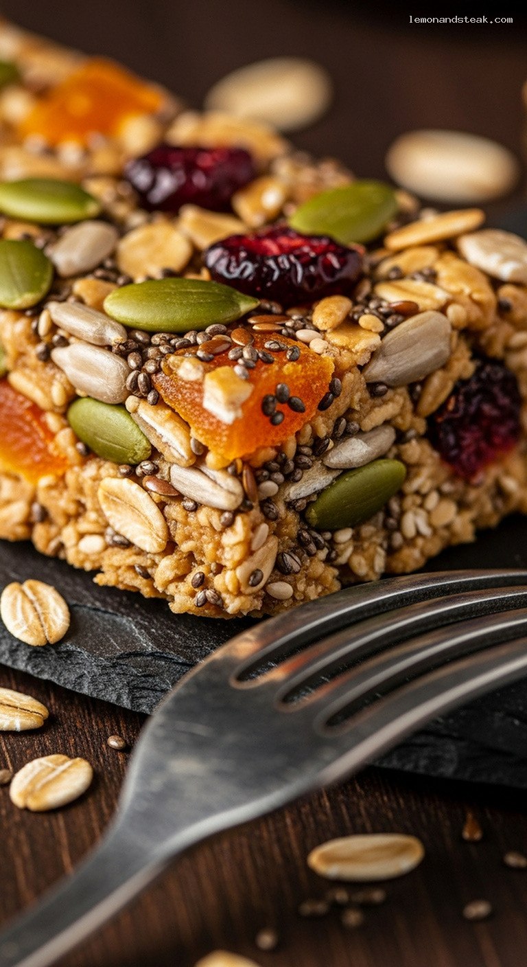 Chewy Peanut Butter Honey Granola Bars with Seeds – Closeup