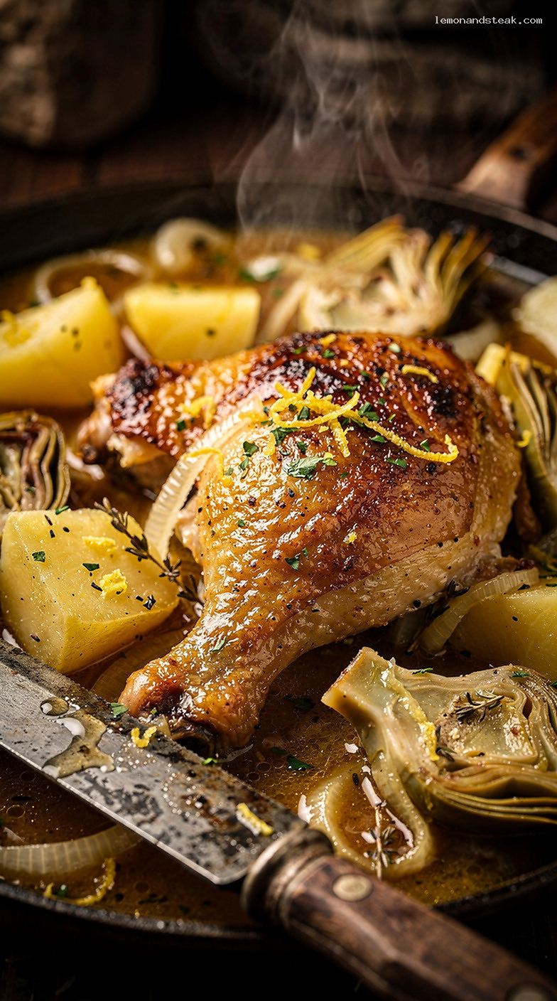 Chicken and Artichoke Stew With Potatoes and Herbs – Closeup