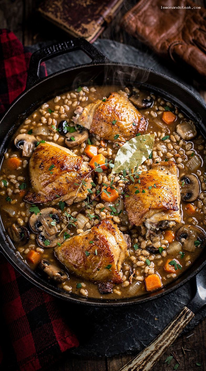 Chicken and Mushroom Barley Stew with Herbs