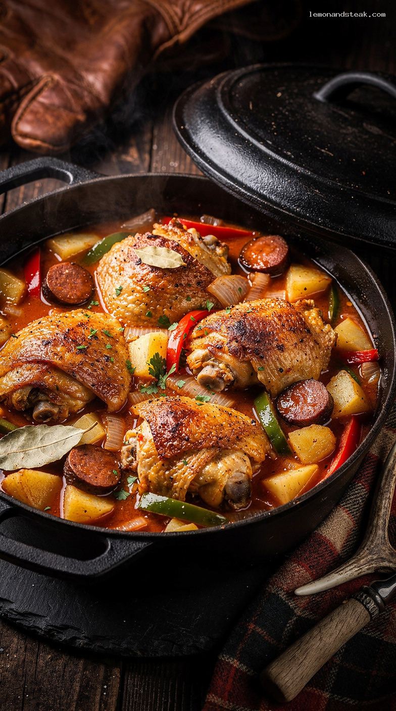 Chicken and Smoked Sausage Stew With Potatoes and Peppers