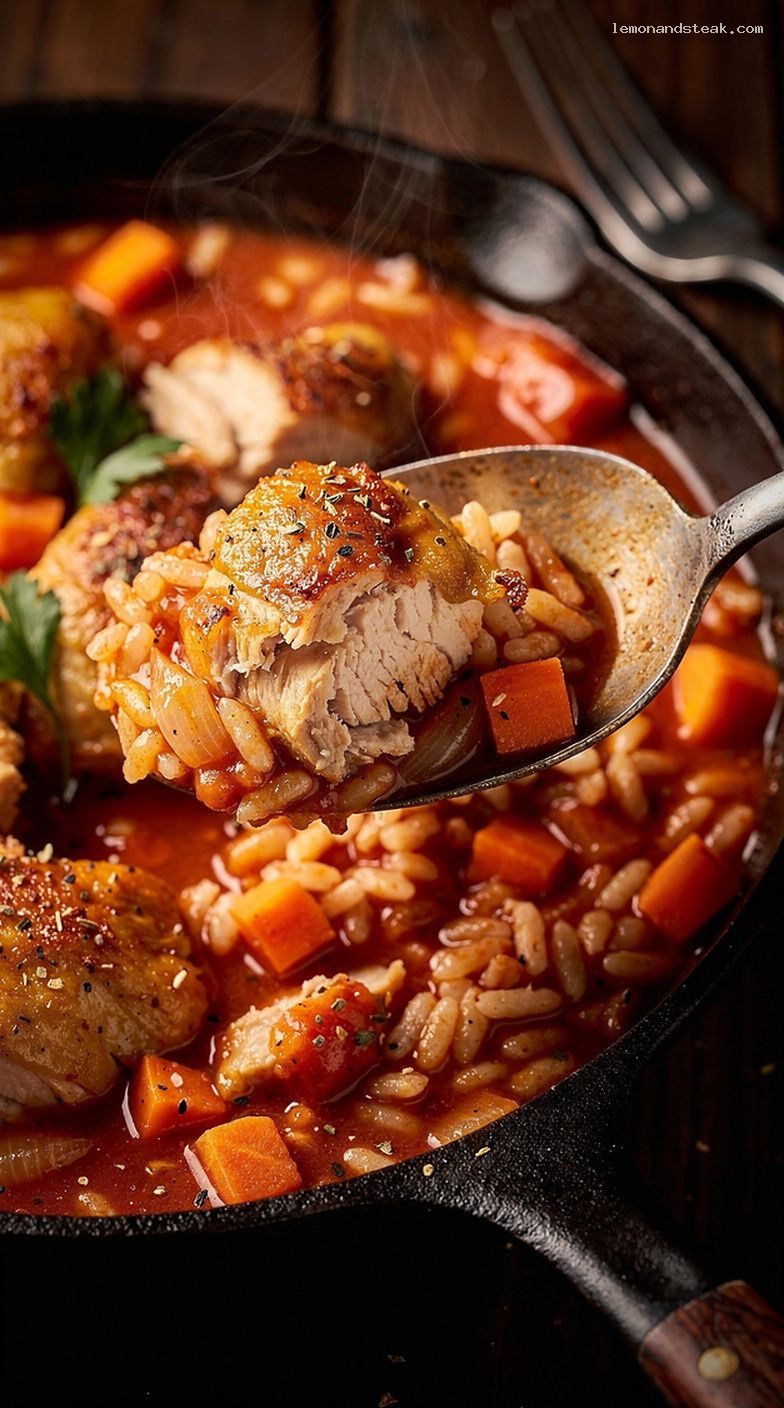 Chicken and Tomato Rice Stew with Herbs – Closeup