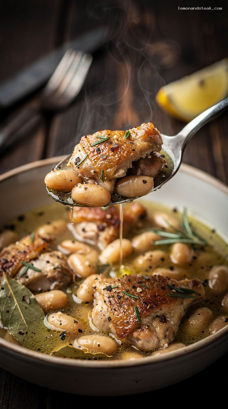 Chicken and White Bean Rosemary Stew – Closeup