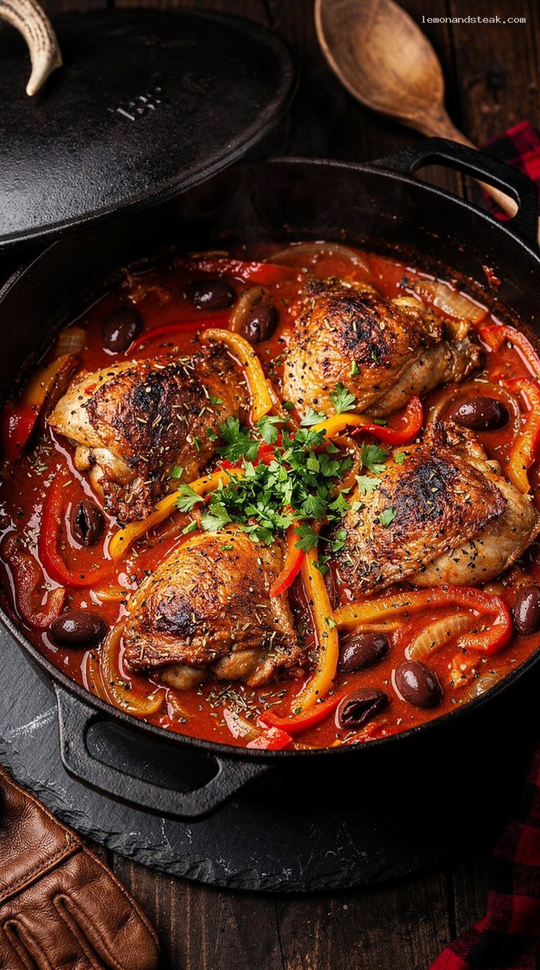 Chicken Cacciatore-Style Stew With Tomatoes, Peppers, and Herbs