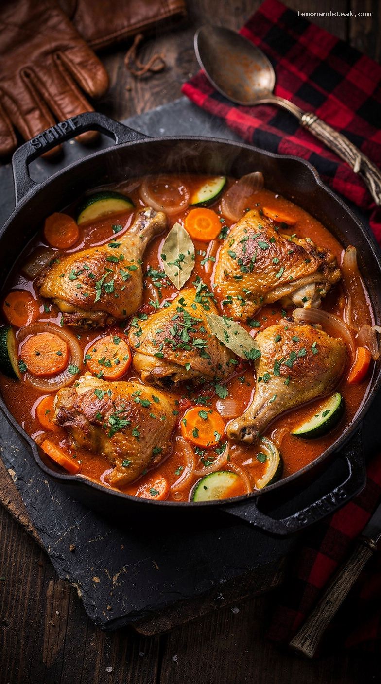 Chicken Tomato Vegetable Stew with Zucchini, Carrots, and Herbs