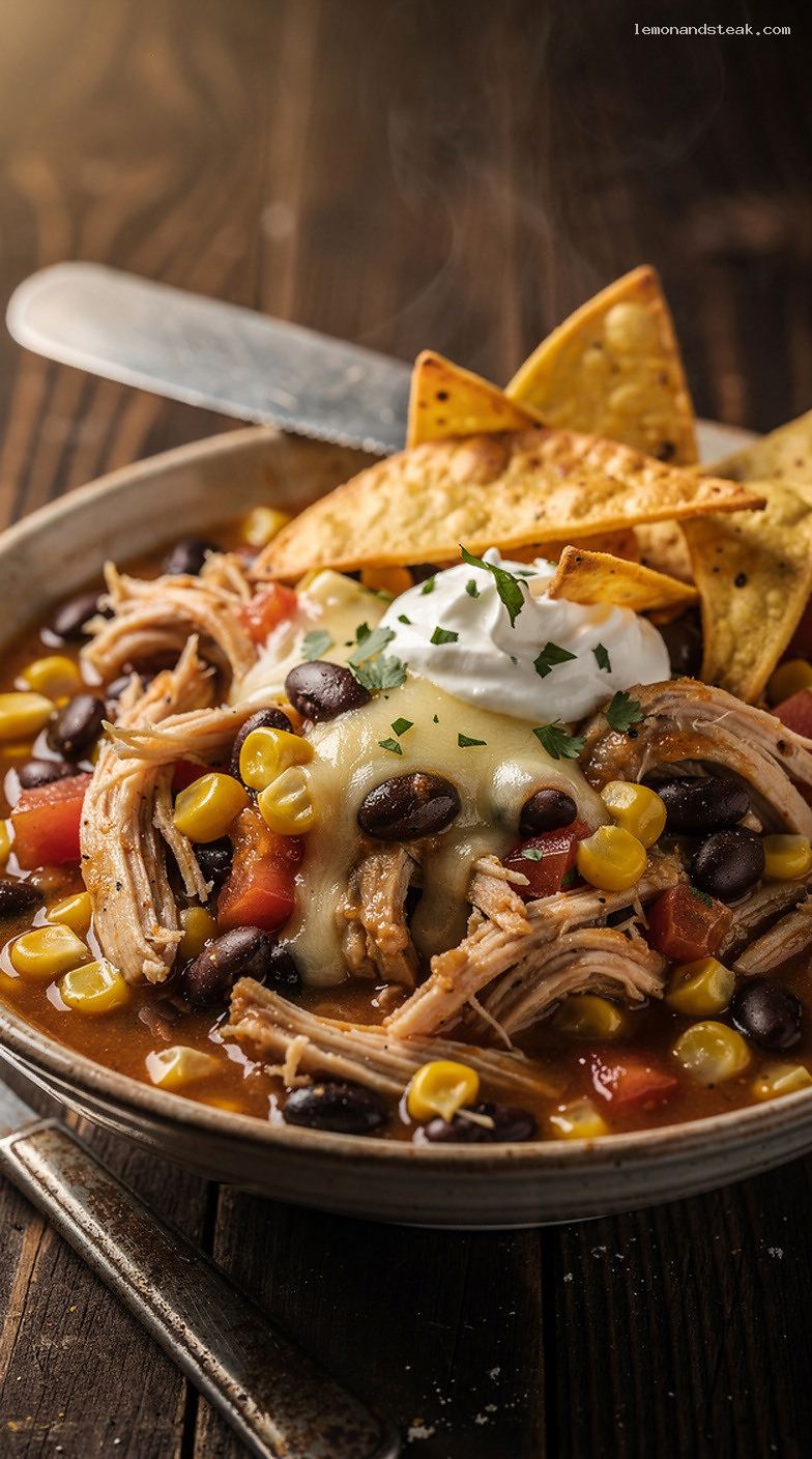 Chicken Tortilla Stew With Beans, Corn, and Tomatoes – Closeup