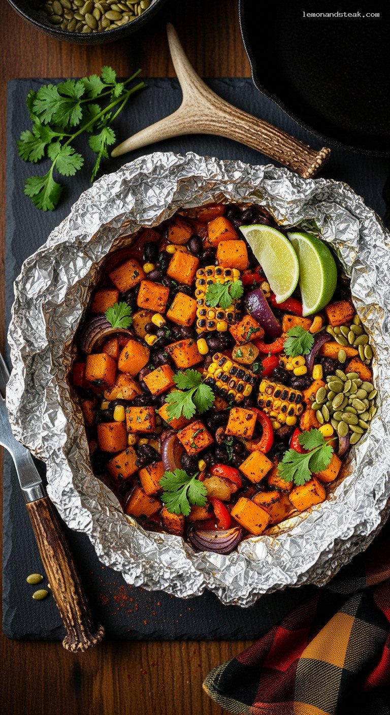 Chili-Lime Butternut Squash and Black Bean Foil Packet Hash