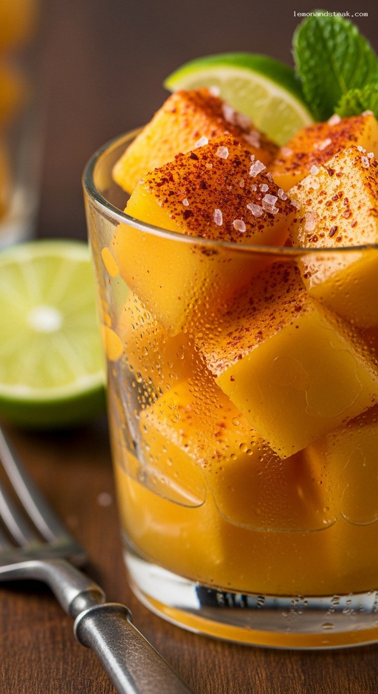 Chilled Mango Lime Cups with Chili and Salt – Closeup