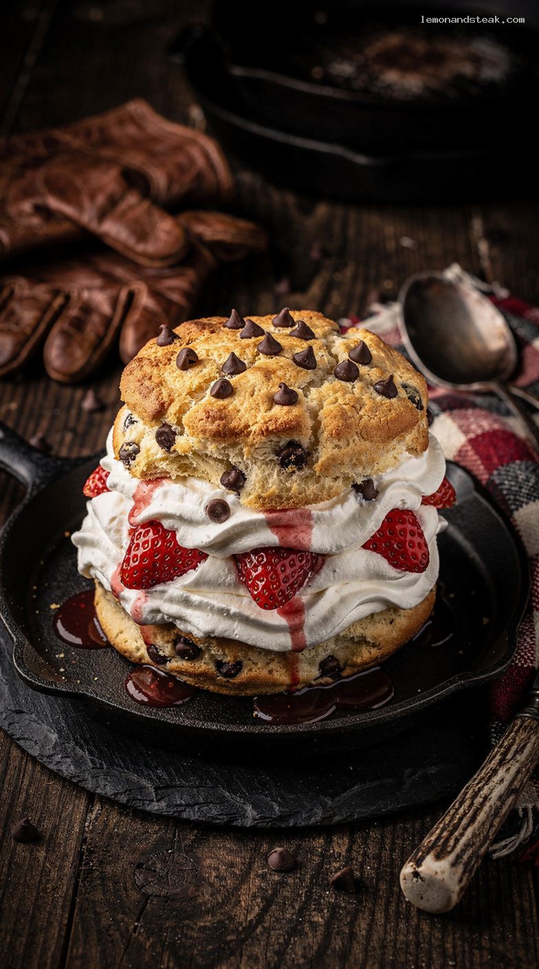 Chocolate Chip Shortcake with Strawberries and Whipped Cream