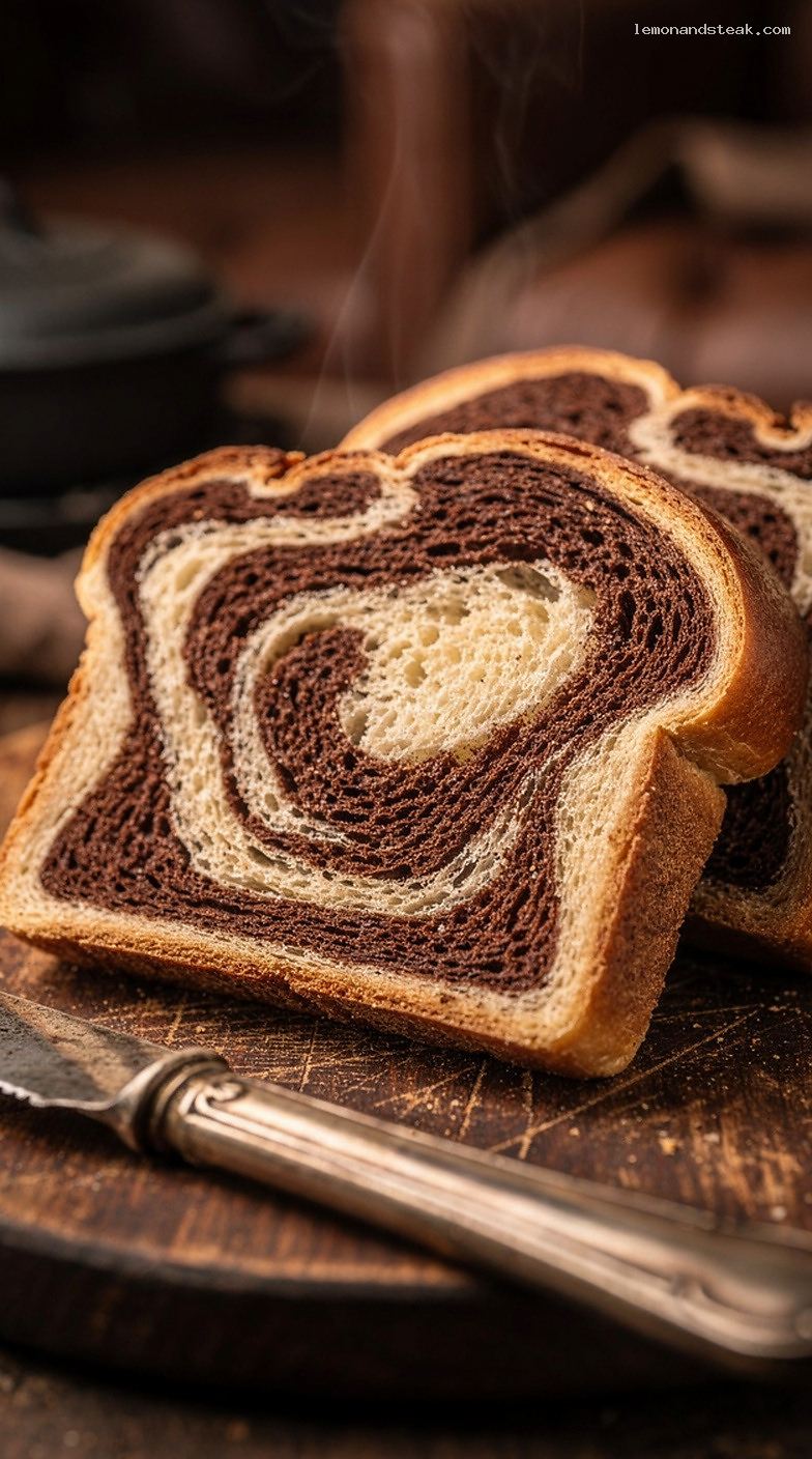 Chocolate Marble Bread With Vanilla and Chocolate Swirls – Closeup