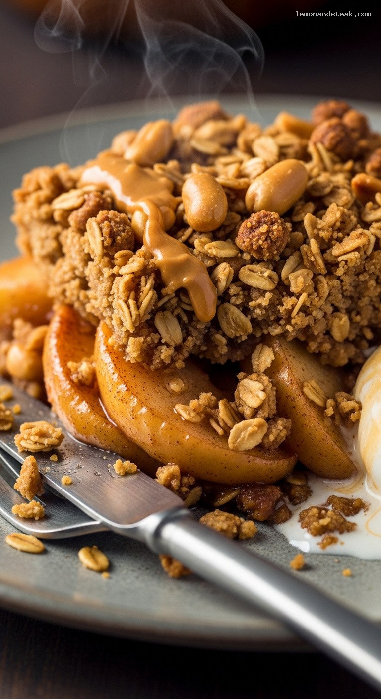 Cinnamon Peanut Butter Apple Crumble with Oat Streusel – Closeup