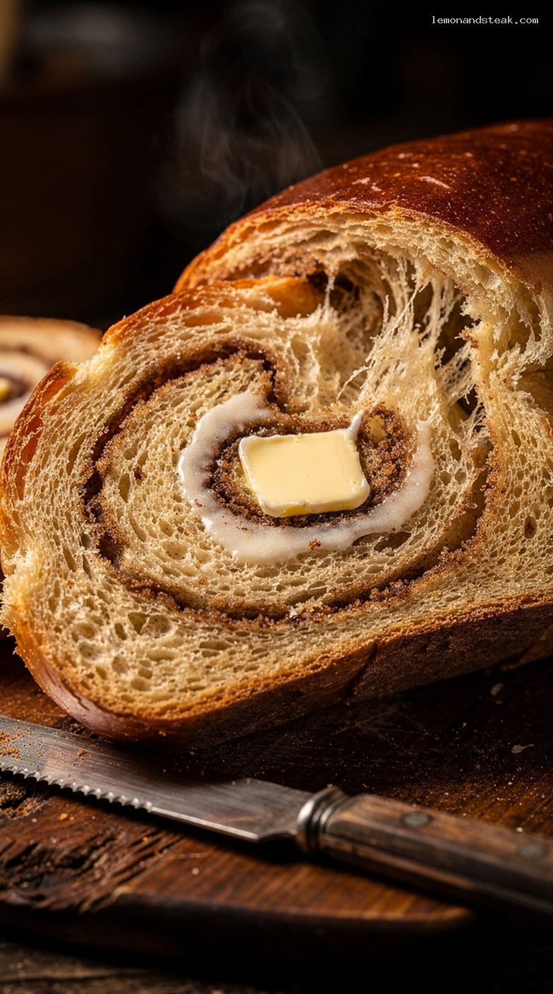 Cinnamon Swirl Yeast Bread with Cinnamon Sugar Spirals – Closeup