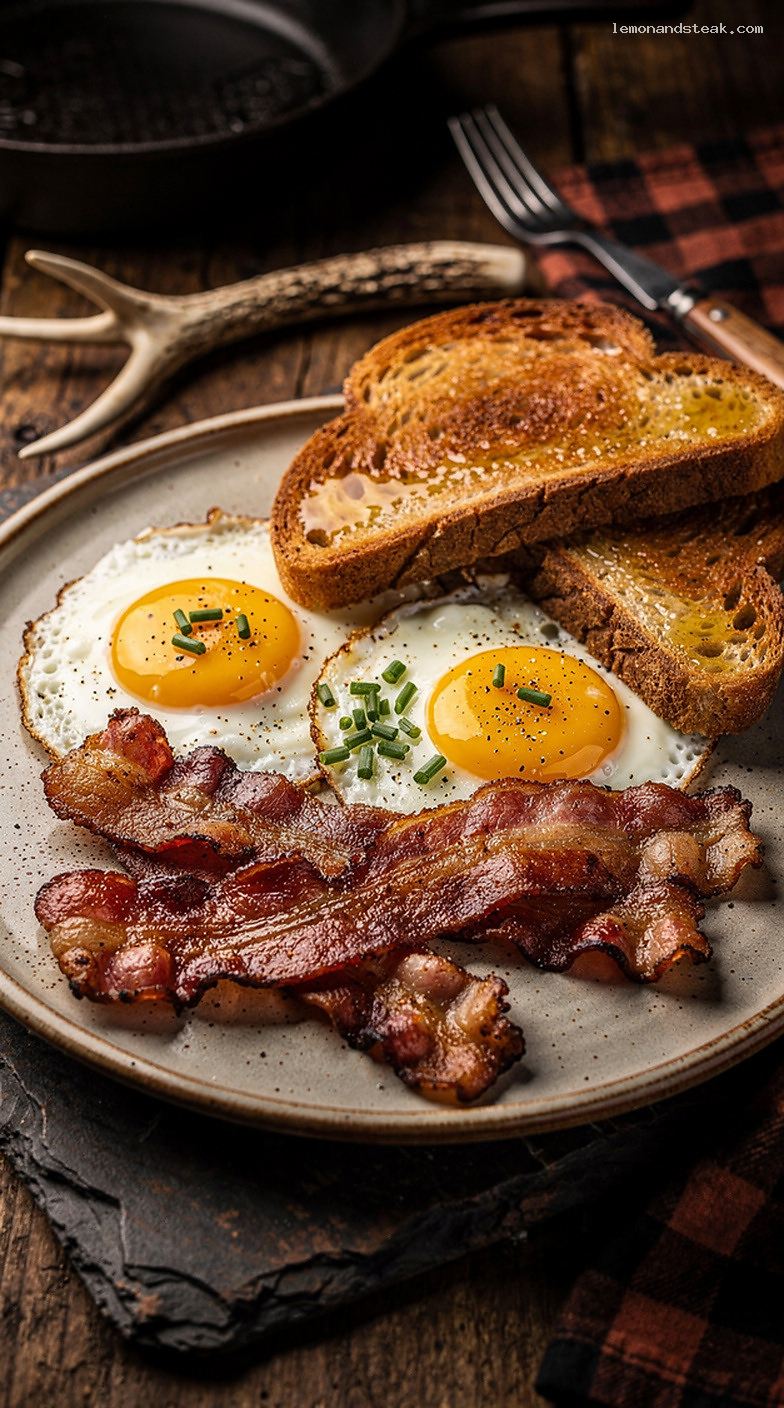 Classic Bacon and Eggs Breakfast With Toast
