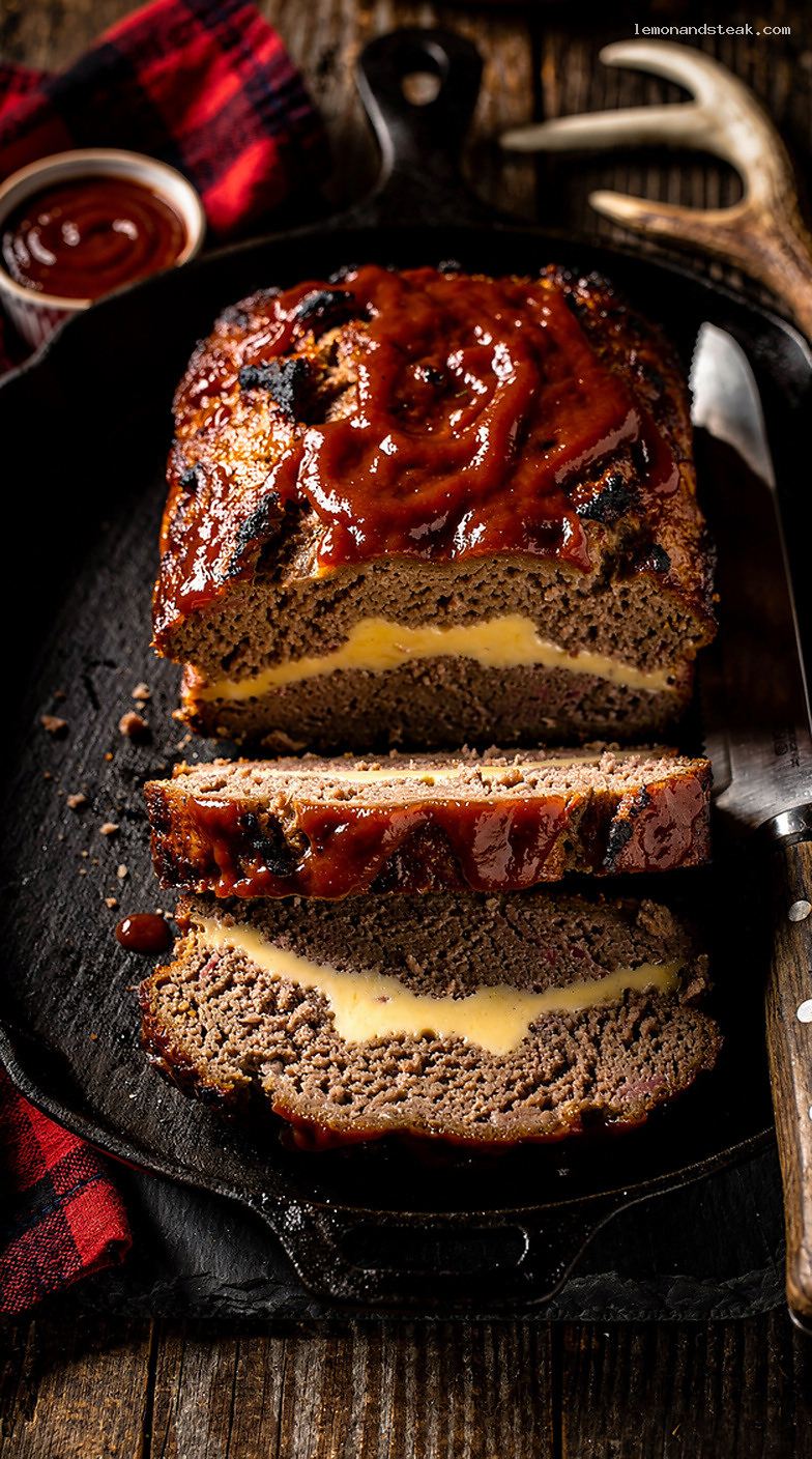 Classic Beef Meatloaf with Cheddar Center and Ketchup Topping