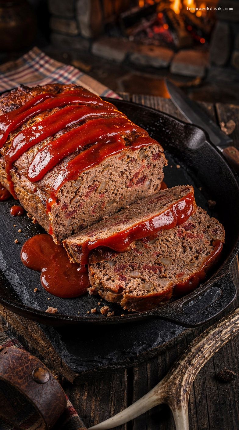 Classic Beef Meatloaf With Ketchup Mixed In and Glazed